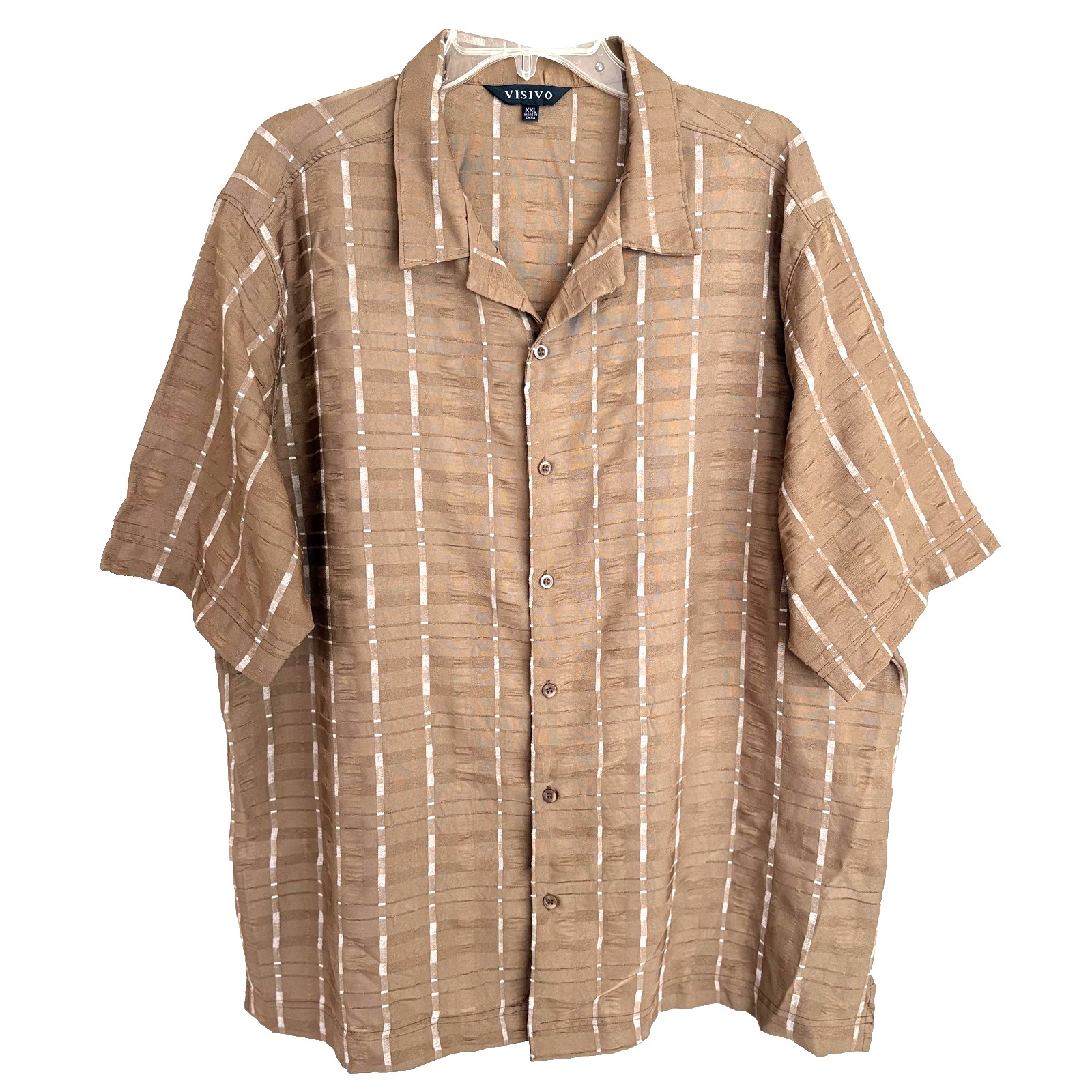 Visivo Shirt Mens 2xl Brown Tan Beige Short Sleeve Button Up Textured Casual